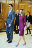 PRINCESS LETIZIA looked pretty in berry colors as she attended official audiences at the Zarzuela Palace