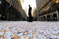 219,000 imitation cigarettes appeared overnight as an art installation under glass to illustrate how many cigarettes an average smoker smokes in 30 years, Sydney, Australia - 01 May 2010
