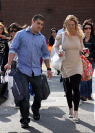Singer BRITNEY SPEARS with patchy smokey eyes and mom shopping around Glendale
