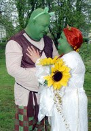 Couple dress as ogres Shrek and Fiona for fairytale wedding, Bridgend, south Wales - 09 May 2010