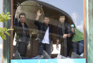 DAVID and VICTORIA BECKHAM taking their three sons CRUZ, BROOKLYN and ROMEO to watch the Jonas Brothers