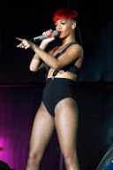 Singer RIHANNA with cone bra performing at the 'Rock in Rio' music festival in Madrid