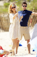 Kate Hudson Plays Badminton With Colin Egglesworth On The Set Of "Something Borrowed"
