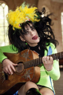 Punker legend NINA HAGEN promotes her new album 'Personal Jesus' in a neon green polyester dress