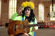Punker legend NINA HAGEN promotes her new album 'Personal Jesus' in a neon green polyester dress