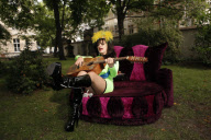 Punker legend NINA HAGEN promotes her new album 'Personal Jesus' in a neon green polyester dress