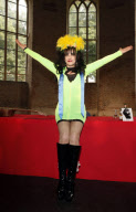 Punker legend NINA HAGEN promotes her new album 'Personal Jesus' in a neon green polyester dress