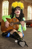 Punker legend NINA HAGEN promotes her new album 'Personal Jesus' in a neon green polyester dress