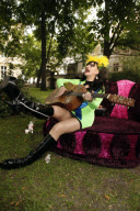 Punker legend NINA HAGEN promotes her new album 'Personal Jesus' in a neon green polyester dress