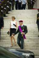 Prince Filip and Princess Mathilde on the stairs of the Cathedral, Brussels.