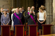 Royal family inside Saint Goedele Cathedral, Brussels. Queen Paola, King Albert, Prince Filip, Princess Mathilde.