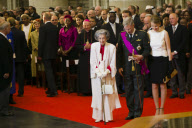 Royal family inside Saint Goedele Cathedral, Brussels.Queen Fabiola, Prince Filip and Princess Mathilde bowing before leaving the Cathedral.
