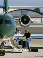 Actor HARRISON FORD seen arriving with his private jet at Santa Monica airport