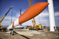 Erection of the Suzlon Wind Turbine, part of the world's largest multi-site wind farm, Gujarat, India - 2010