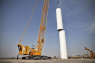 Erection of the Suzlon Wind Turbine, part of the world's largest multi-site wind farm, Gujarat, India - 2010