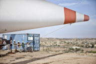 Erection of the Suzlon Wind Turbine, part of the world's largest multi-site wind farm, Gujarat, India - 2010
