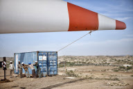 Erection of the Suzlon Wind Turbine, part of the world's largest multi-site wind farm, Gujarat, India - 2010