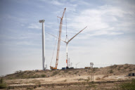 Erection of the Suzlon Wind Turbine, part of the world's largest multi-site wind farm, Gujarat, India - 2010