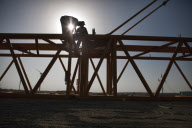 Erection of the Suzlon Wind Turbine, part of the world's largest multi-site wind farm, Gujarat, India - 2010