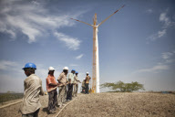 Erection of the Suzlon Wind Turbine, part of the world's largest multi-site wind farm, Gujarat, India - 2010