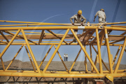 Erection of the Suzlon Wind Turbine, part of the world's largest multi-site wind farm, Gujarat, India - 2010