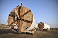Erection of the Suzlon Wind Turbine, part of the world's largest multi-site wind farm, Gujarat, India - 2010