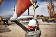 Erection of the Suzlon Wind Turbine, part of the world's largest multi-site wind farm, Gujarat, India - 2010