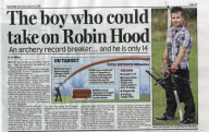 14-year-old breaks archery world record by firing arrow the length of five football pitches, Corby, Northamptonshire, Britain - 20 Aug 2010