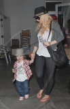 CHRISTINA AGUILERA and her adorable son MAX seen leaving a Cafe in Venice Beach
