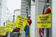 Greenpeace blocks European Parliament with nuclear waste.