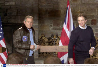 BUSH AND BLAIR PRESS CONFERENCE, British Prime Minister Tony Blair holds a joint press conference with U.S. President George W. Bush after their "get acquainted" talks at Camp David.  Thurmont, MD , America - 23/02/01