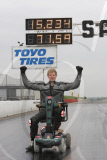 Colin Furze sets new world record on world's fastest mobility scooter, Santa Pod raceway, Northamptonshire, Britain