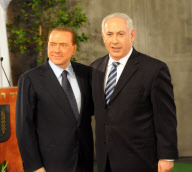 Israeli Prime Minister Benjamin Netanyau welcomes Italian Prime Minister Silvio Berlusconi in Jerusalem