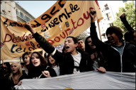 High school students demonstrate against the increasing of the retirement age