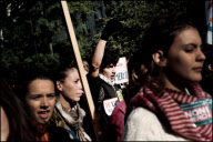 High school students demonstrate against the increasing of the retirement age