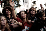 High school students demonstrate against the increasing of the retirement age
