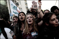 High school students demonstrate against the increasing of the retirement age