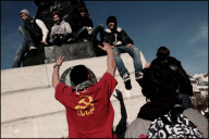 High school students demonstrate against the increasing of the retirement age