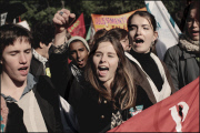 High school students demonstrate against the increasing of the retirement age