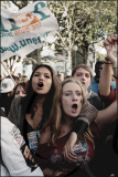 High school students demonstrate against the increasing of the retirement age