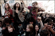 High school students demonstrate against the increasing of the retirement age