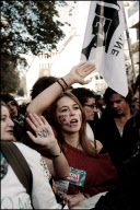 High school students demonstrate against the increasing of the retirement age