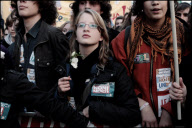 High school students demonstrate against the increasing of the retirement age