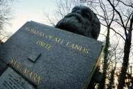 Bust of Karl Marx at his grave in Highgate Cemetery, London - 03 Jan 2010
