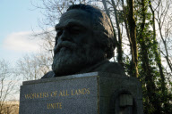 Bust of Karl Marx at his grave in Highgate Cemetery, London - 03 Jan 2010