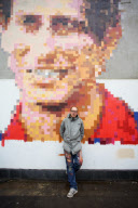 Street artist Ben Eine and his Prince Charles mural