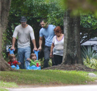 Ricky Martin and Partner Take the Kids for a Stroll