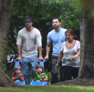 Ricky Martin and Partner Take the Kids for a Stroll