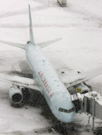 Snow Covered Air Canada Planes sit at their Gates at Vancouver International Airport, Richmond, Canada  - 24 Dec 2008