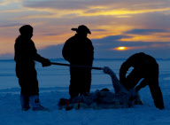 Inuit hunters on the ice at Frobisher Bay near Tonglait, Nunavut in arctic Canada - 2003